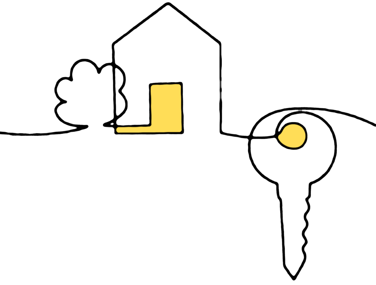 Ink contour of house and key.